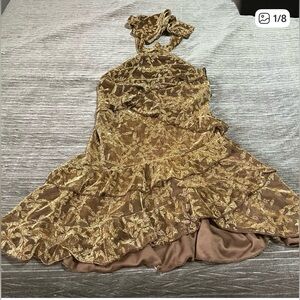 PrettyLittleThing Metallic Gold and Brown Ruffle Mini Dress
